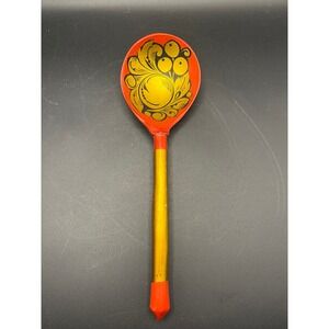 Khokhloma Spoon‎ Russian Wooden Folk Art Floral Decor Hand Painted Red Gold